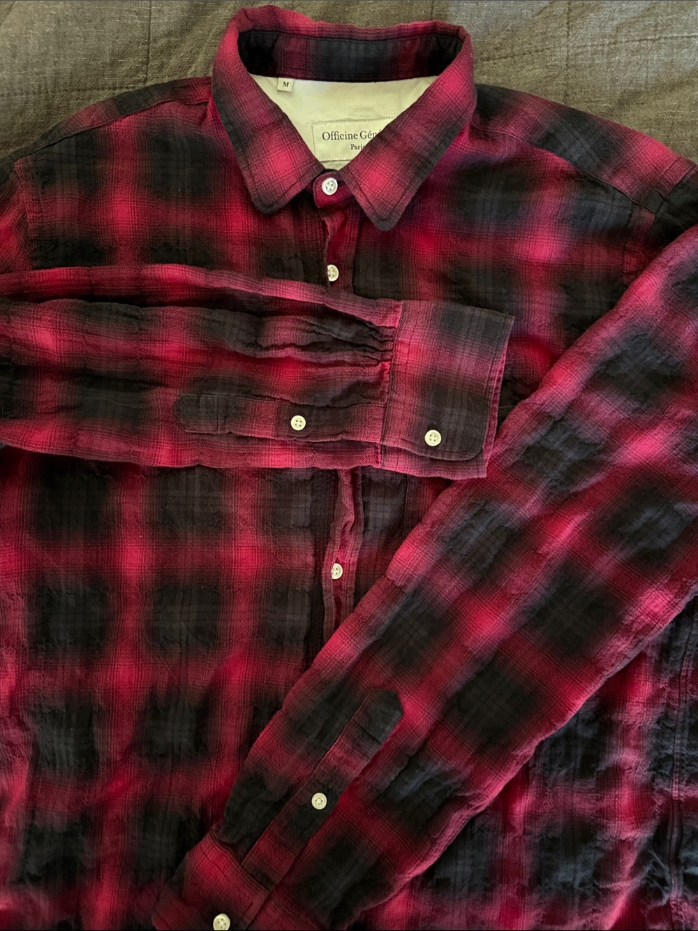 Officine Generale Red and Black Plaid Button-Down Shirt